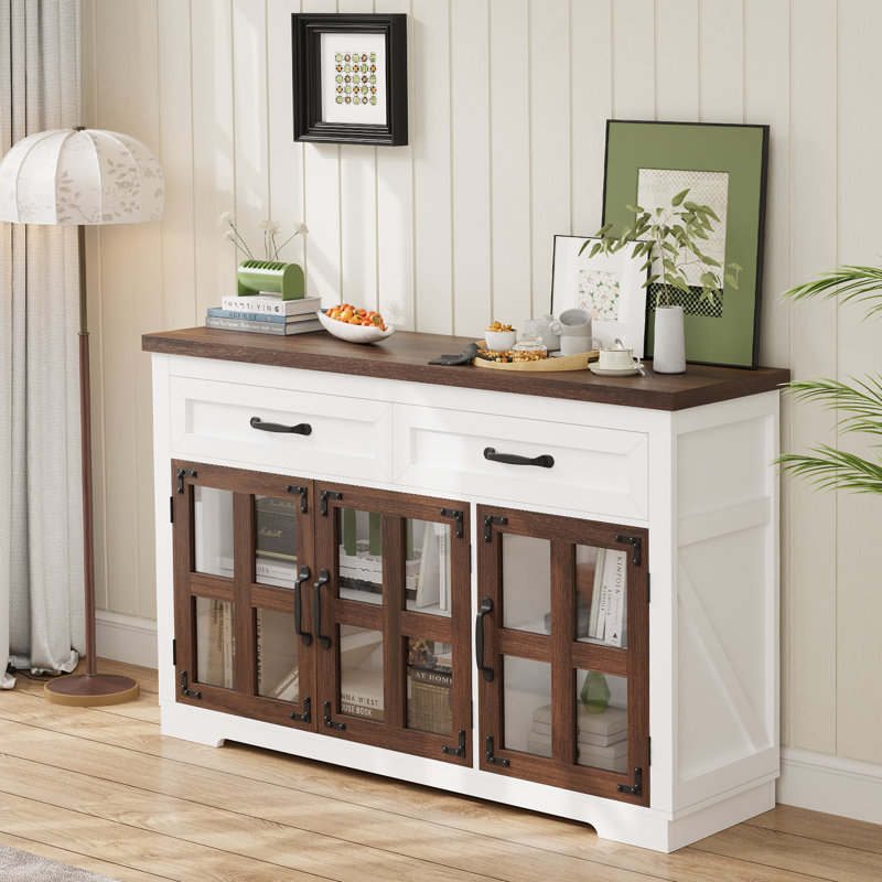 Sideboard Buffet Cabinet With Storage 53.1" Modern Cabinet Glass Door Buffet Table