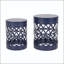 Ensemble de 2 tables de bout d'extérieur en métal avec motif de cercles superposés - bleu marine-129518276