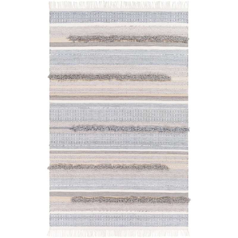 Tapis gris / brun clair tissé à plat à la main Jonesville, Rectangle 8 pi 10 po x 12 pi