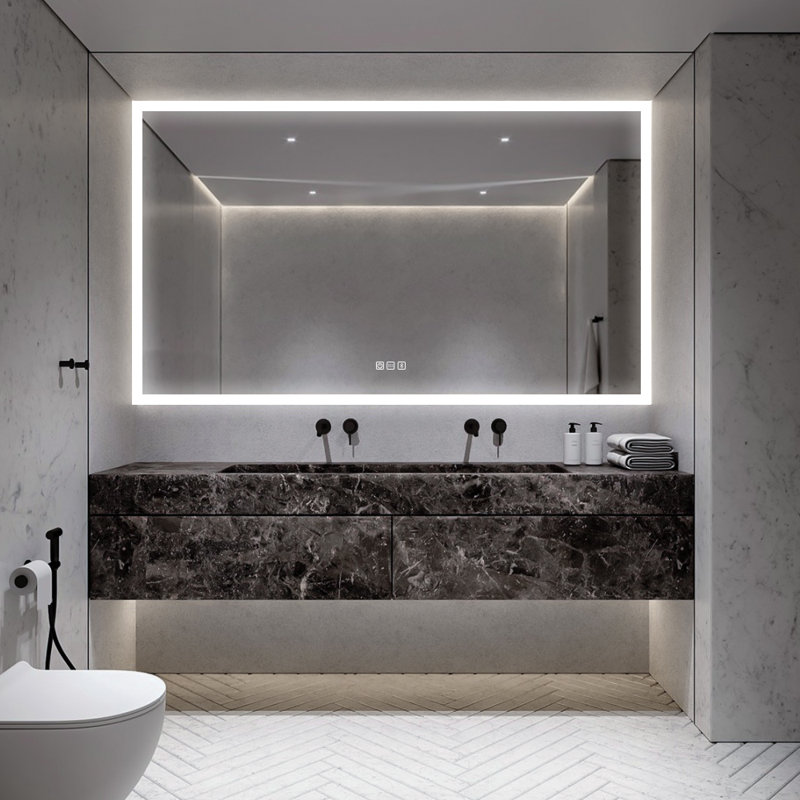 Bansari 48 in. W x 28 in. H Rectangular Aluminum Framed LED Light Wall Mount Bathroom Vanity Mirror