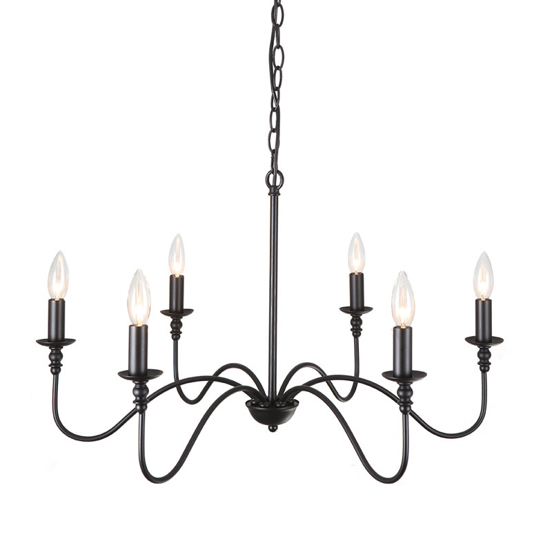 Enspijk 6-Light Classic Iron Candle Chandelier, Matte Black