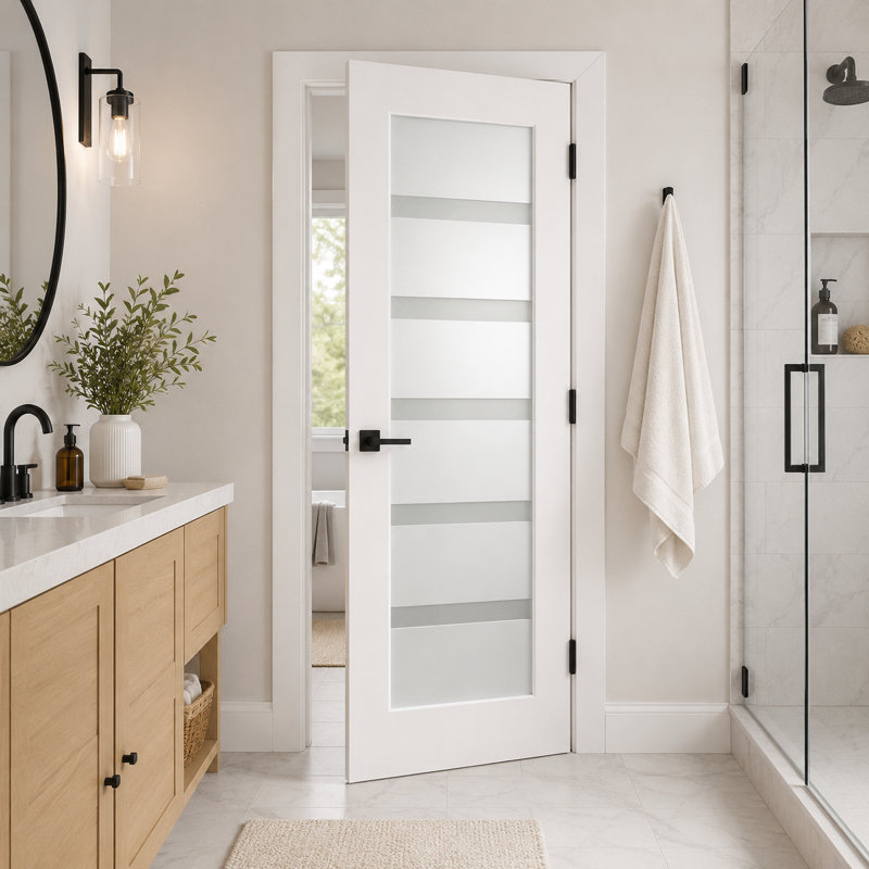 5-Lite Small Frosted Glass Primed Solid Core Prehung Interior Door