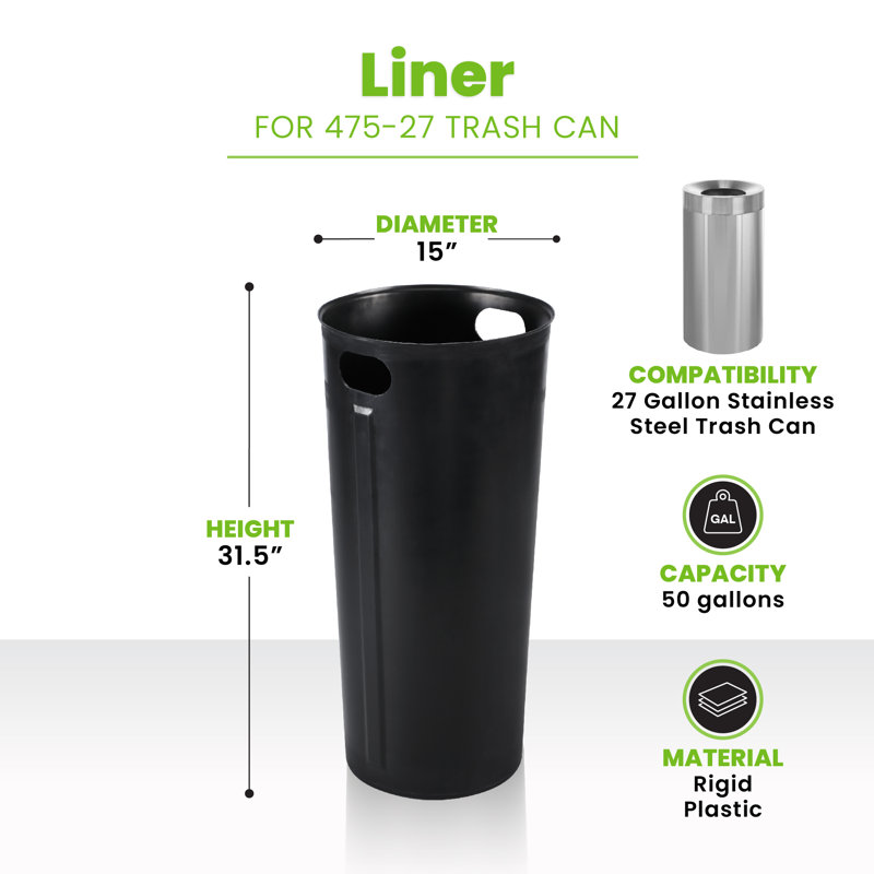 Rigid Plastic Waterproof Round Trash Can Insert Liner with Handles for Indoor Trash Can, 27 Gal