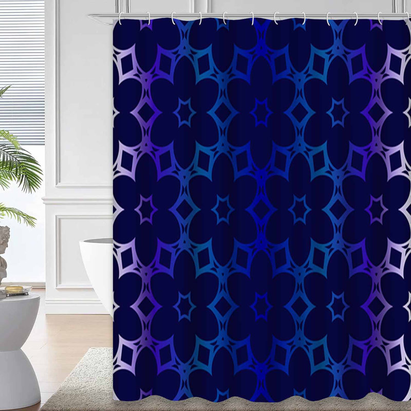 Rideau de douche bleu au style gÃ©omÃ©trique sombre, avec 12 crochets, 72" L x 84" W