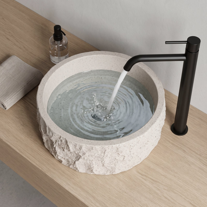 15'' Chiseled Solid Surface Vessel Sink With Raw Crust Texturing