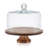 Libbey Acaciawood Footed Round Wood Server Cake Stand with Glass Dome