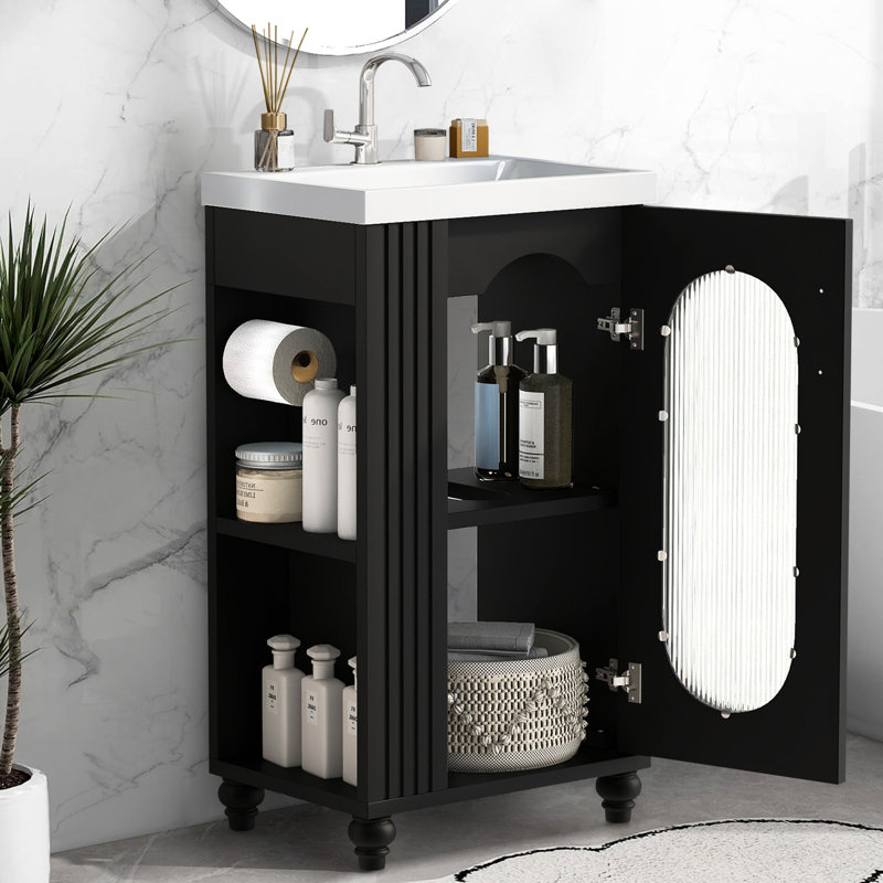 Bathroom Vanity With Sink,two-tier Shelf,adjustable Shelf, Black