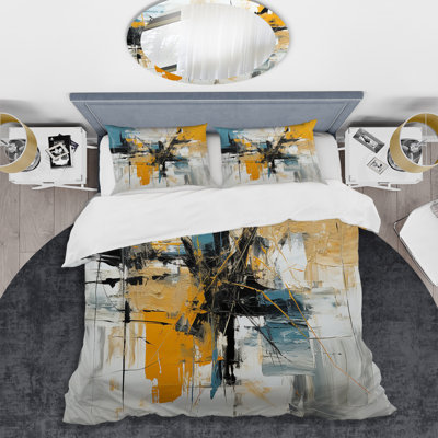 Peinture bleue et jaune Elegance II - Ensemble de housse de couette abstrait