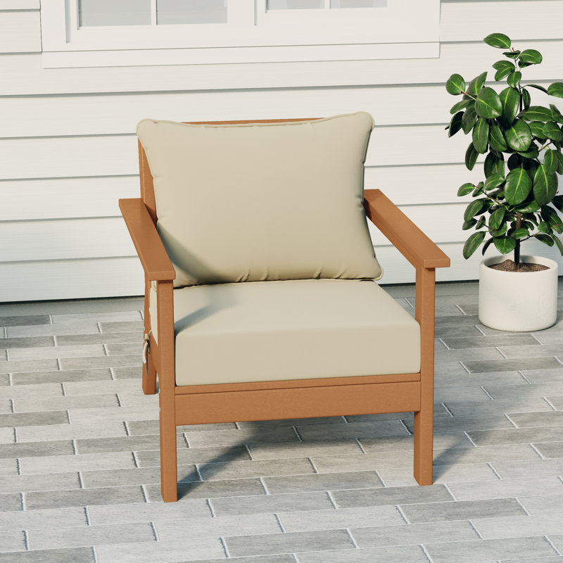 Hydea Deep Seating Chair With Cushions, Teak, Beige