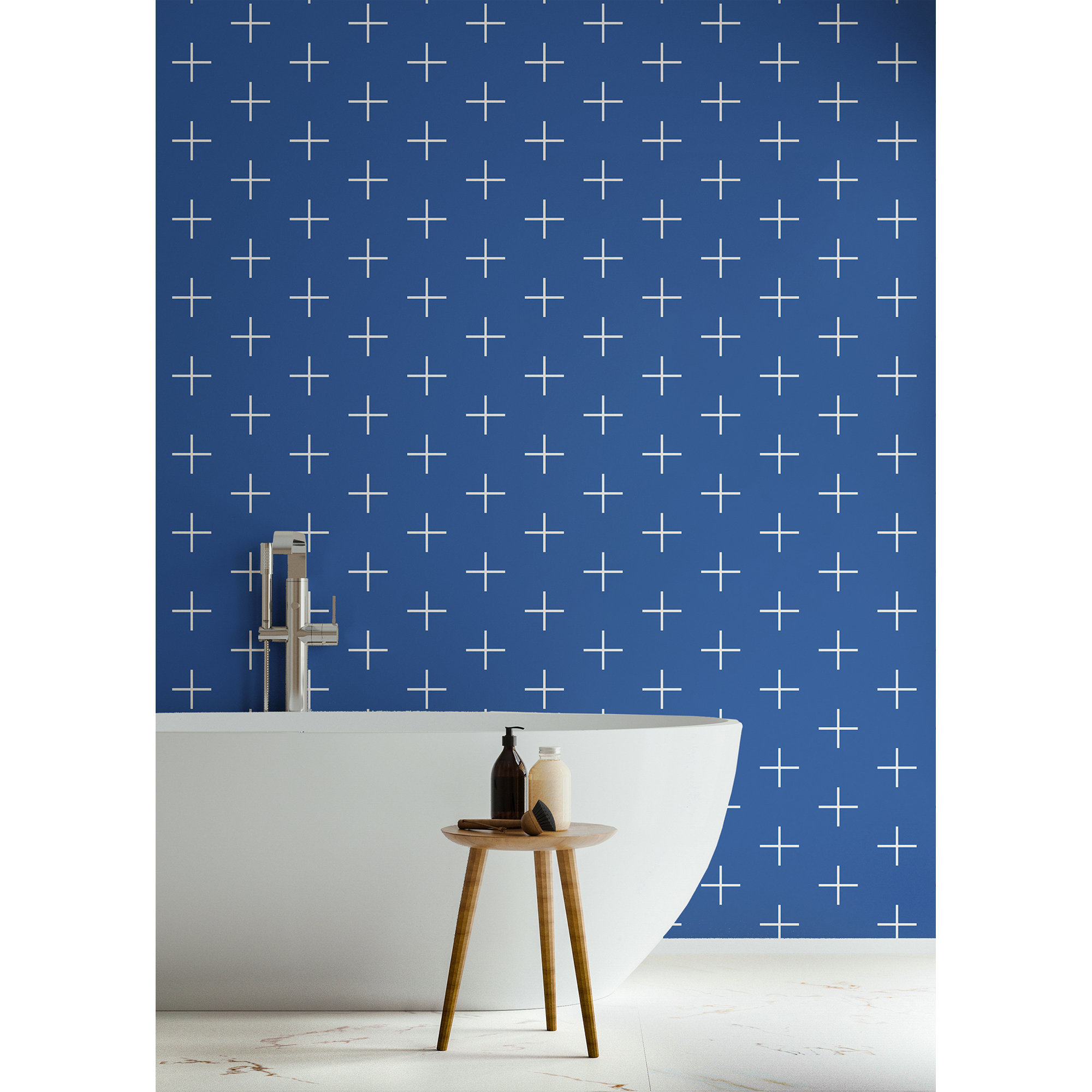 Addition Large Peel & Stick Wallpaper Roll, Non-pasted, White/Blue
