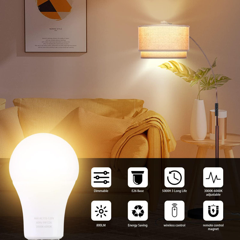 2 Pack A19 Led Light Bulbs With Remote Control