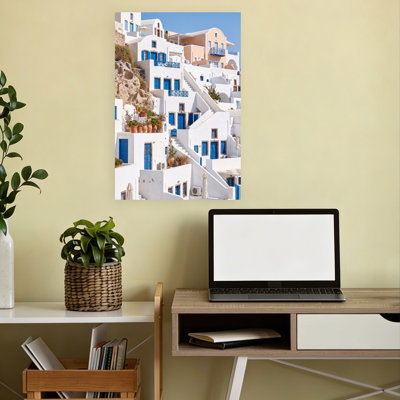 Santorini Cliffside Village Contemporary Architecture Summer Wall Art Print by Andreas Magnusson - Wrapped Canvas Print