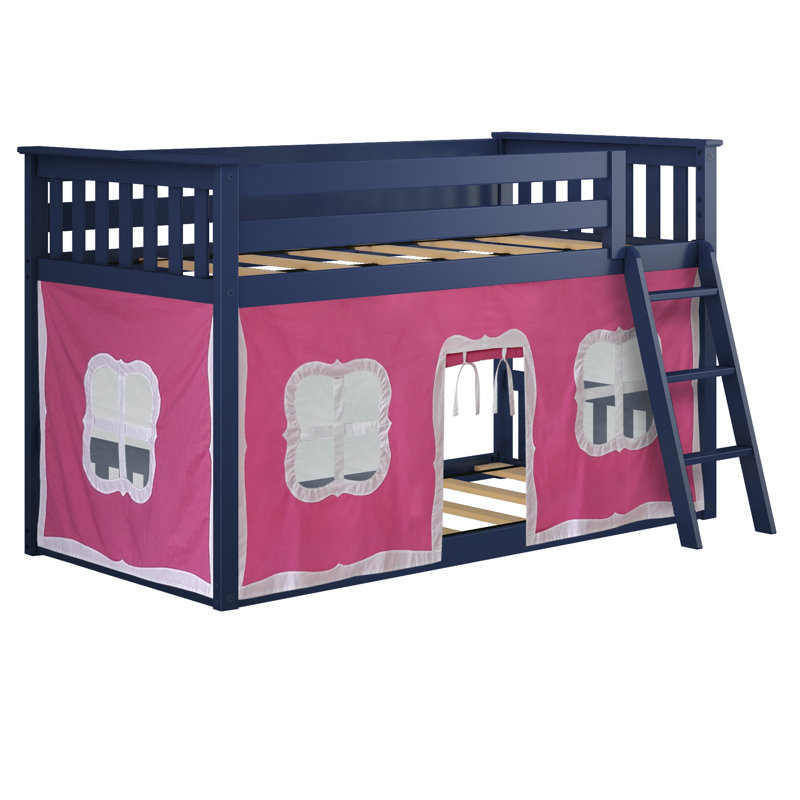 Mendelson Kids Low Bunk Bed with Curtain, Pink, Blue