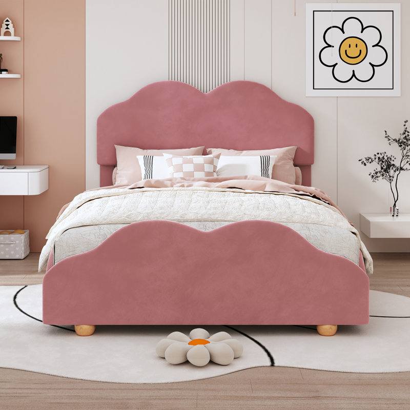 Lit plateforme tapissier Jahdari, Double, Rose foncé