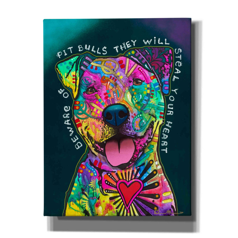 «Pit Bulls will voler votre cœur» par Dean Russo, art mural sur toile, H 16 po x l 12 po x P 0,75 po