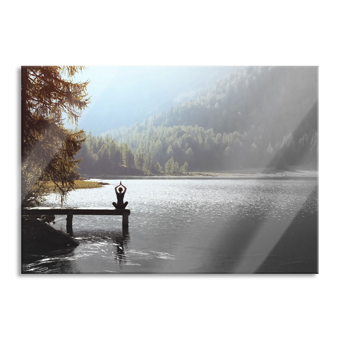 Glasbild Yoga am See