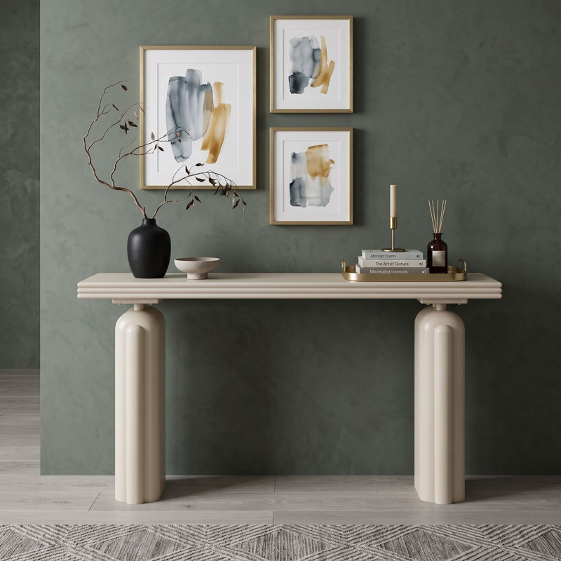 Console en placage d'acacia avec comptoir et pieds, Beige