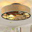 Ventilateur de plafond à cage Boho avec lumière: abat-jour en toile de jute rustique et design d'horloge unique pour les espaces modernes