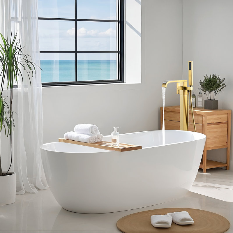 Floor Mount Freestanding Tub Faucet, Brushed Gold