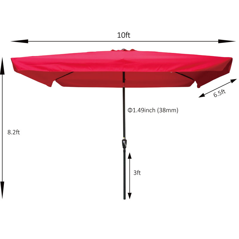 Parasol rectangulaire 10X6.5Ft avec support solide - Rouge pour la décoration, Rouge