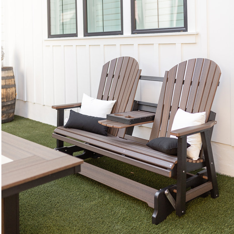 Comfo Back Outdoor Premium 5′ Three Seat Glider With Console, Antique Mahogany