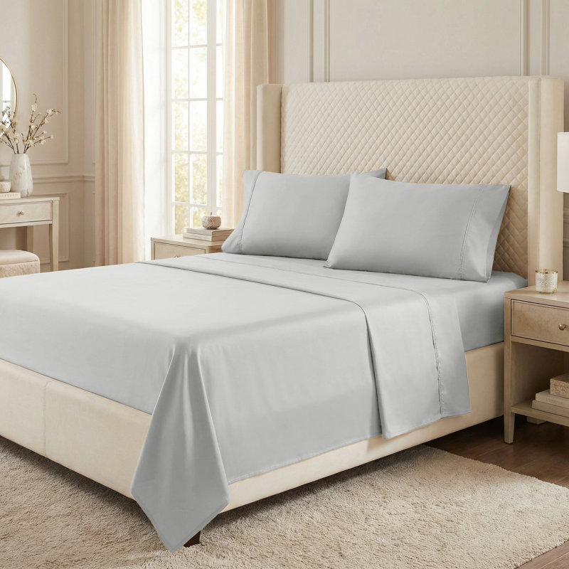 Edmont 530 Thread Count Egyptian Cotton Blend Solid Deep Pocket Bed Sheet Set, Queen, Platinum