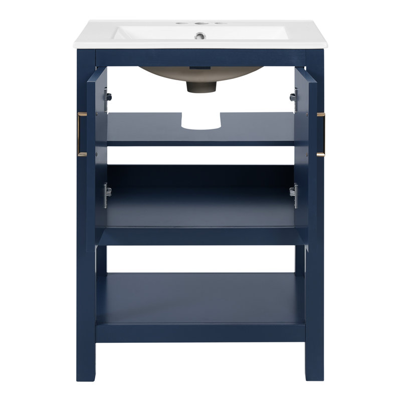 Meuble-lavabo simple autoportant 24 po avec plateau en céramique 24 po, Bleu