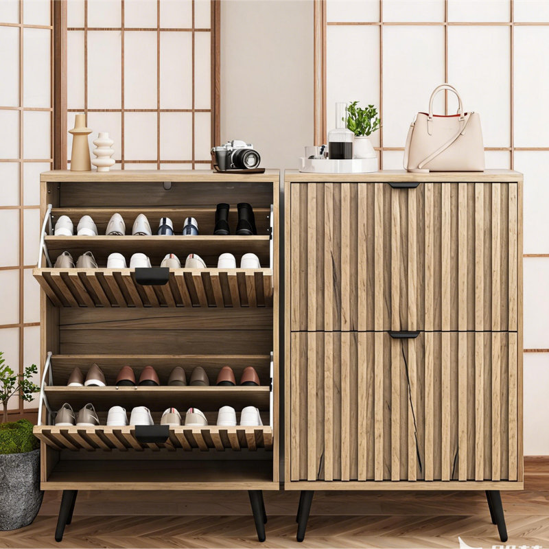 20 Pair Shoe Storage Cabinet, Oak Wood 23.6"W