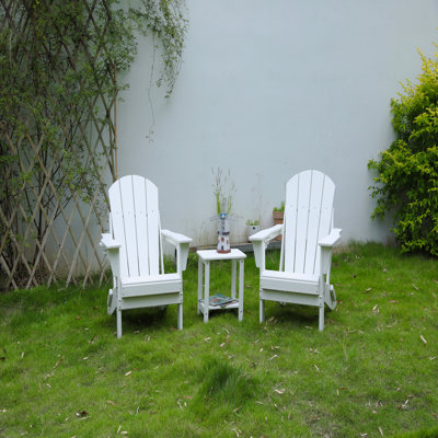 Folding Adirondack Chair With Side Table, 3-Piece Adirondack Chair Set