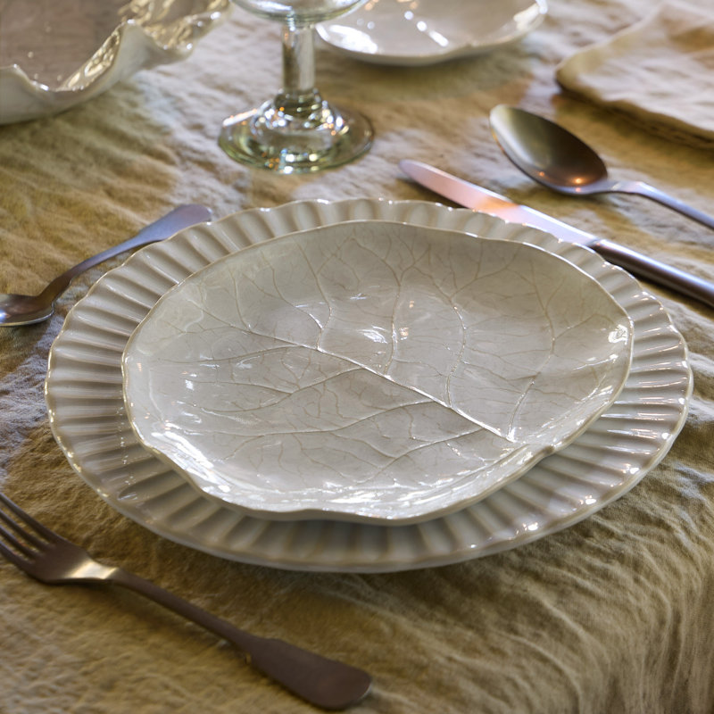 Silvina Handmade Stoneware Salad/Dessert Plate, Fennel White