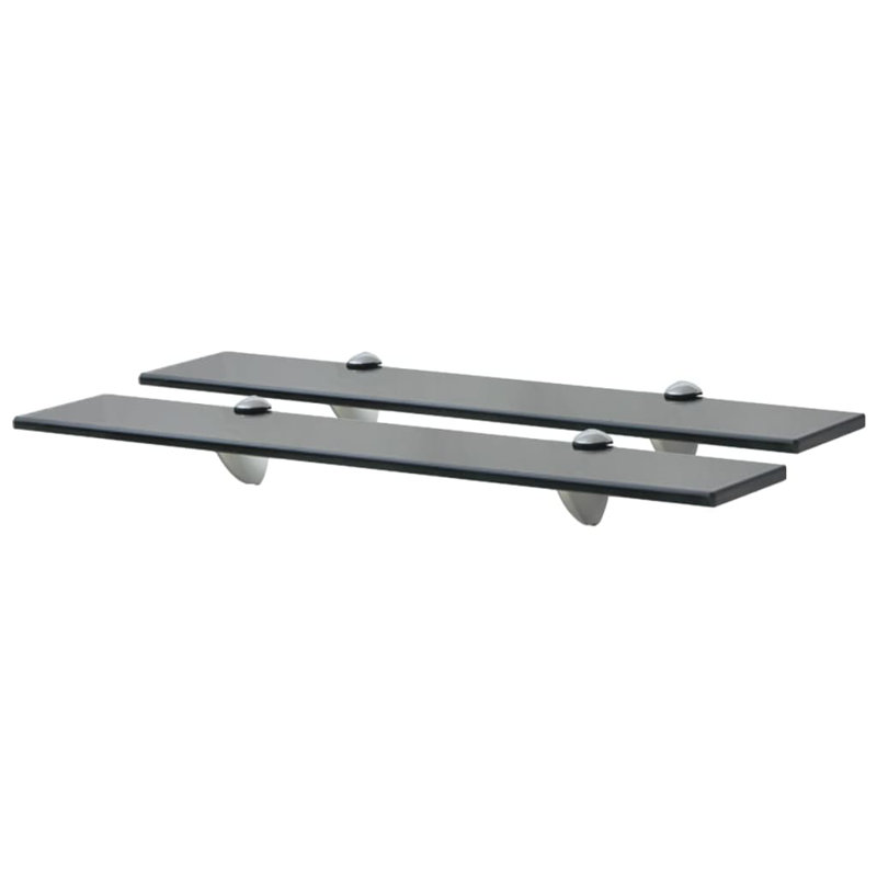 2 Piece Glass Floating Shelf, Black, 0.8cm H x 60cm W x 10cm D