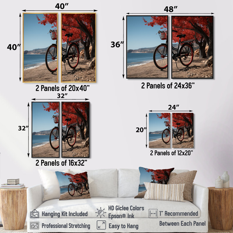 Vélo «Silent Journey II» - grande toile d'art sur toile, H 20 po x l 24 po, Impression encadrée flottante, Blanc