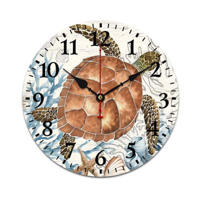 Décoration murale horloge ronde avec aquarelle, tortue de mer, 12 po x 12 po, pour décor de maison et de salle de bain bord de mer