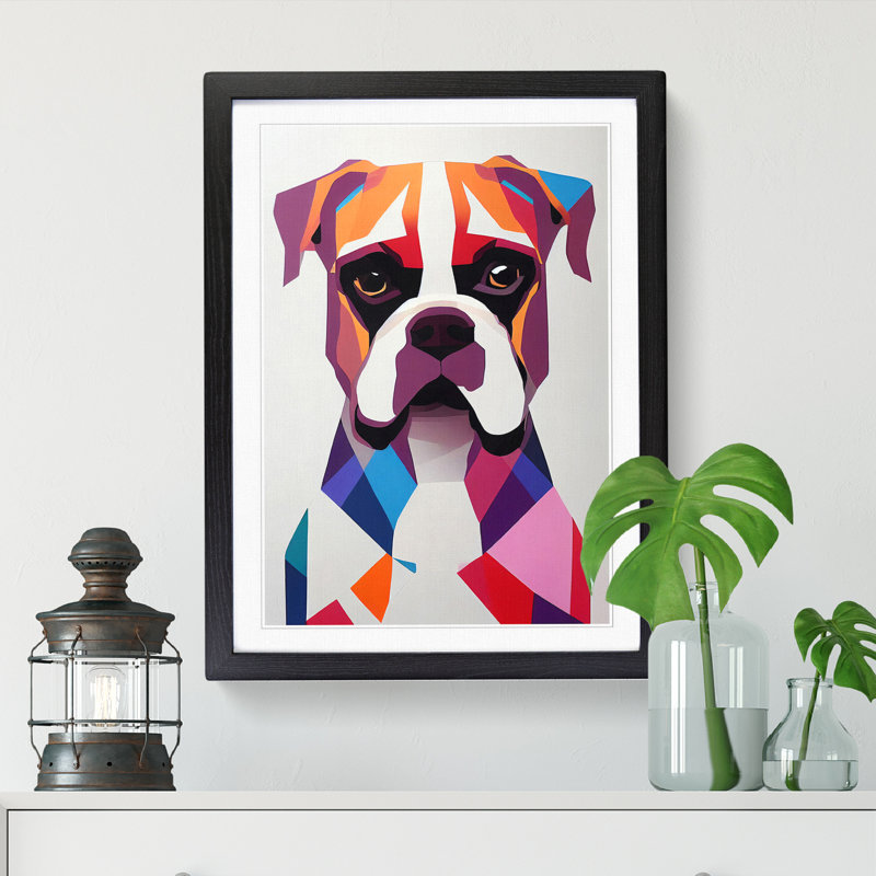 Boxer Dog Abstract 1 Piece Single Picture Frame Wall Art, 34cm H x 25cm W, Walnut