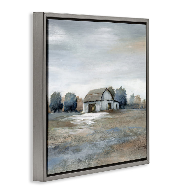 "Countryside Barn Neutral Tones", encadrée par Floater, Cadre flottant gris lustré, H 25 po x l 25 po