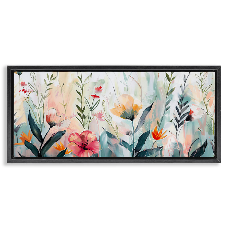 Cadre flottant Floral Garden Whispers, design par Elara Yasna, H 11 po x l 25 po, Cadre flottant noir de jais