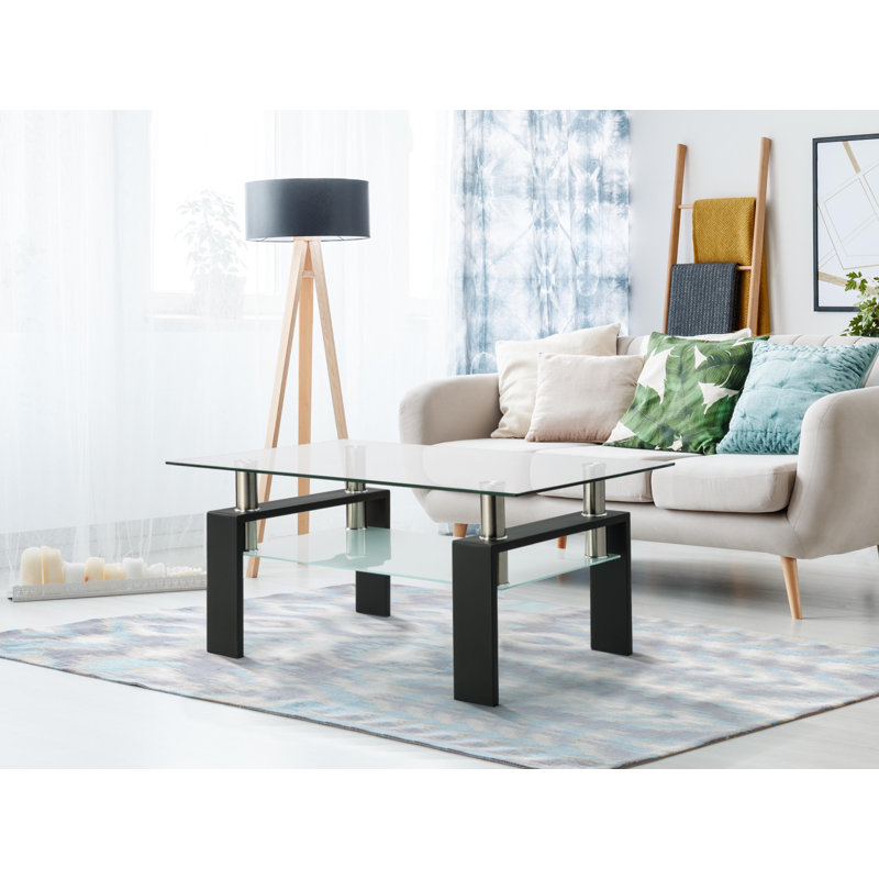 Gala Glass Top Single Coffee Table, Black, Clear