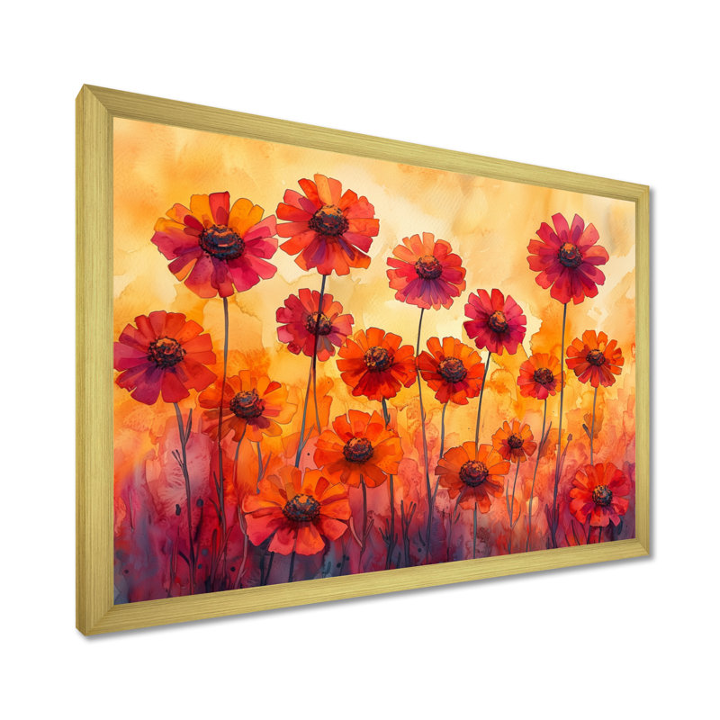 Art mural «Mersepress - Zinnias», H 24 po x l 32 po, Reproduction encadrée d'une seule photo, Doré