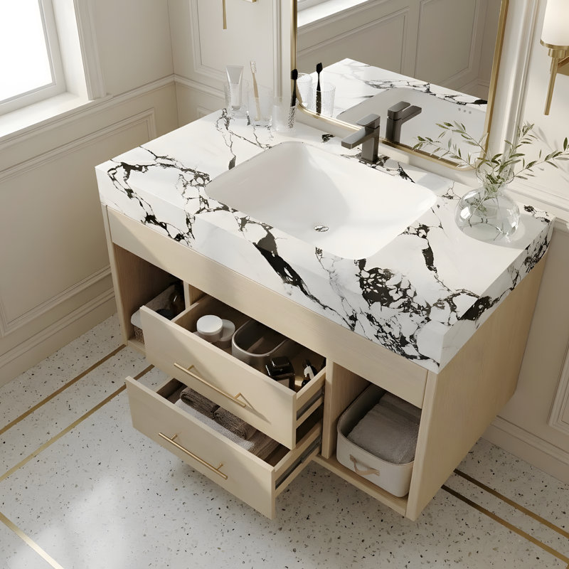 Ensemble de meuble-lavabo mural flottant 29,9 po, Taupe/Bronze