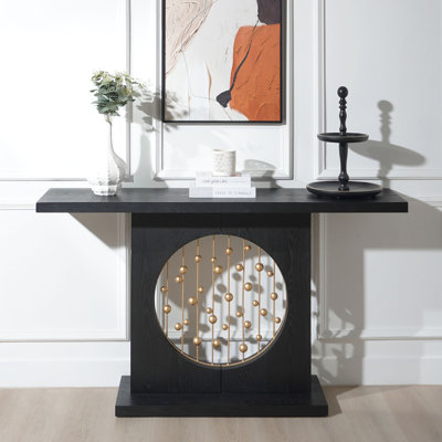 Console moderne noire avec décor doré, table de hall d'entrée décorative, console en bois de 56 po, table de canapé étroite pour l'entrée, salon, couloir