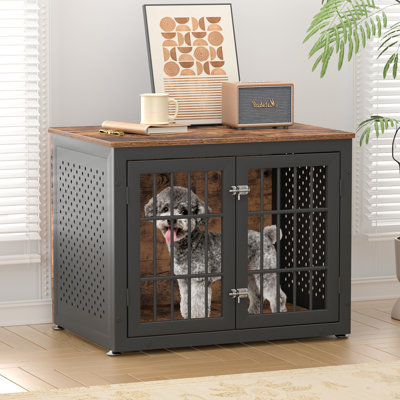 Mobilier de caisse robuste pour chien 32 pouces, table de bout décorative pour animal de compagnie, chenil en bois pour l'intérieur de très grands chiens