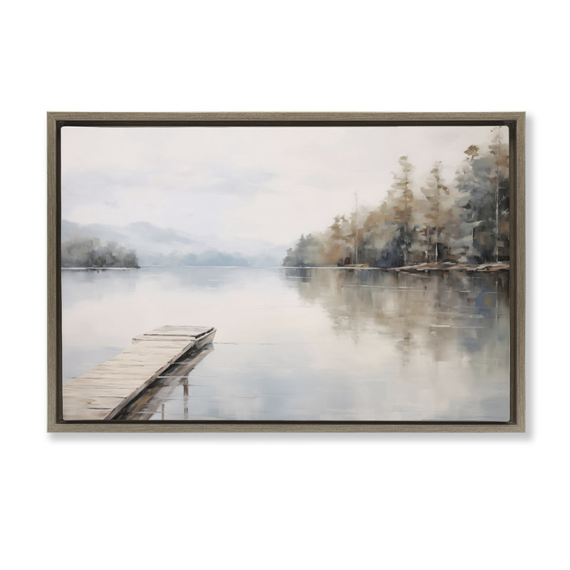  Toile flottante encadrée «Old Lake Dock View» par Arlington Prints, H 21 po x l 31 po, Cadre flottant orme Montalcino