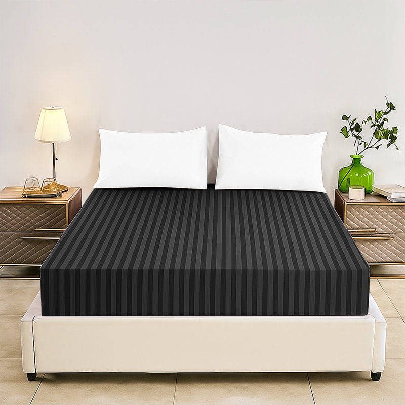 Tabbitha Striped Microfiber Standard Fitted Sheet, Black, Single (3')