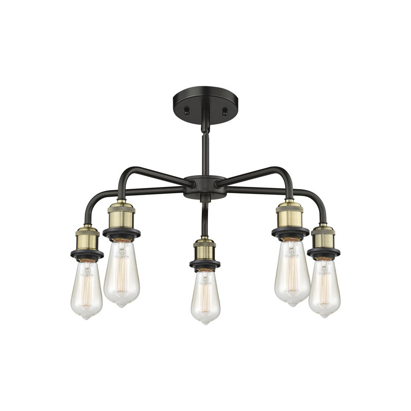 Lustre bol 5 lumières Calnie, Noir/laiton antique, Plaqué couleur fumée