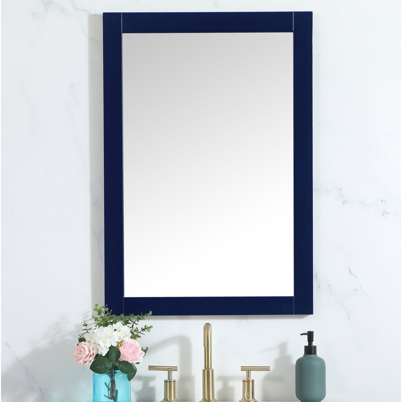 Rosenow Wood Flat Wall Mirror, Blue, 32'' H x 22'' W