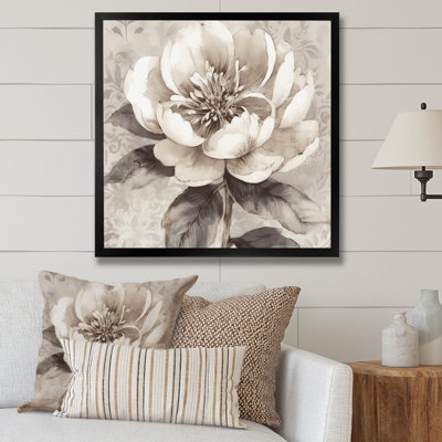 Grey Peonies on Branch I - Print