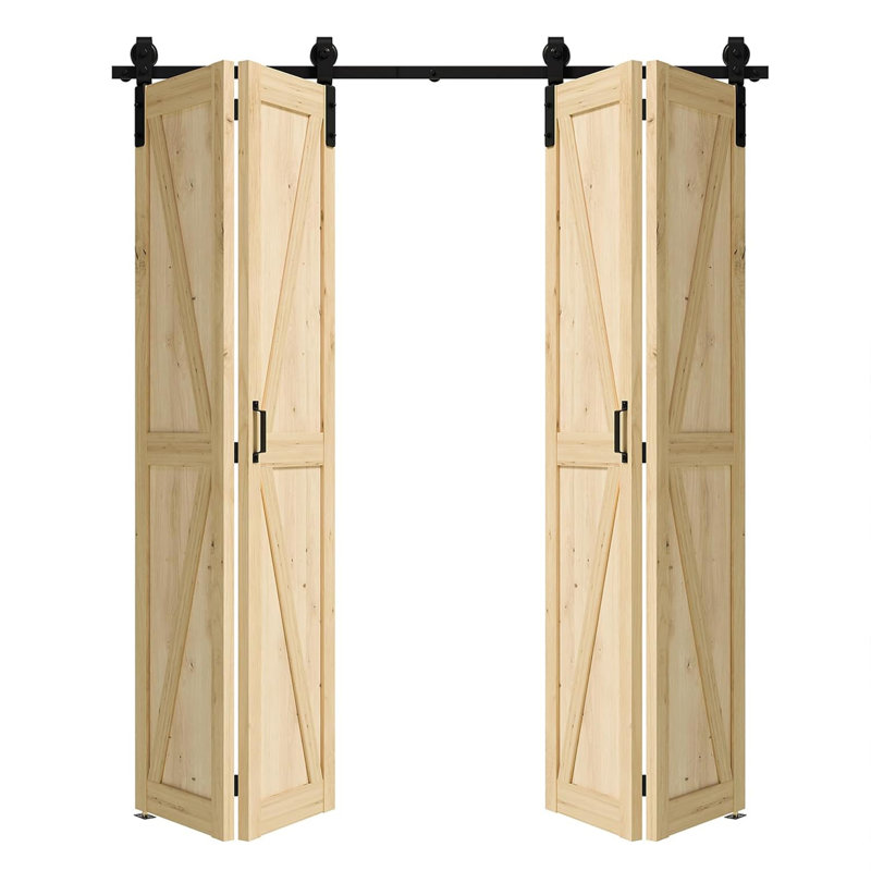 Design moderne en forme de K en pin - Porte de grange pliable en bois manufacturé avec trousse de quincaillerie