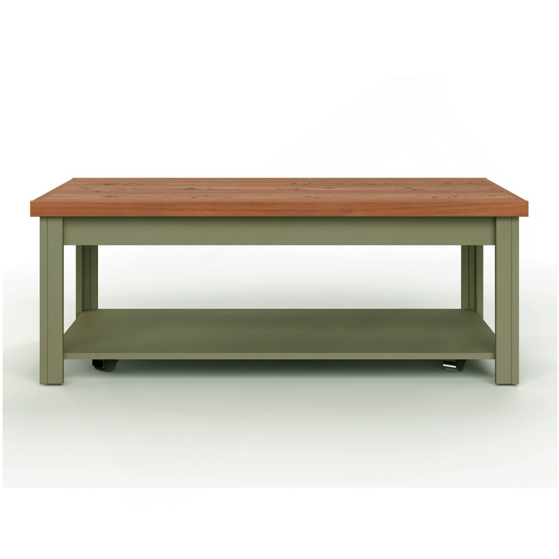 Table basse 48 pouces, finition vert sauge et bois fruitier