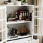 Buffet minimaliste blanc avec portes doubles en verre et tiroir
