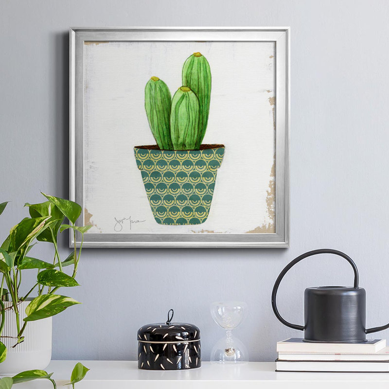 Boho Cacti II - peinture sur toile encadrée, Cadre argenté, H 26,5 po x l 26,5 po x P 1,5 po